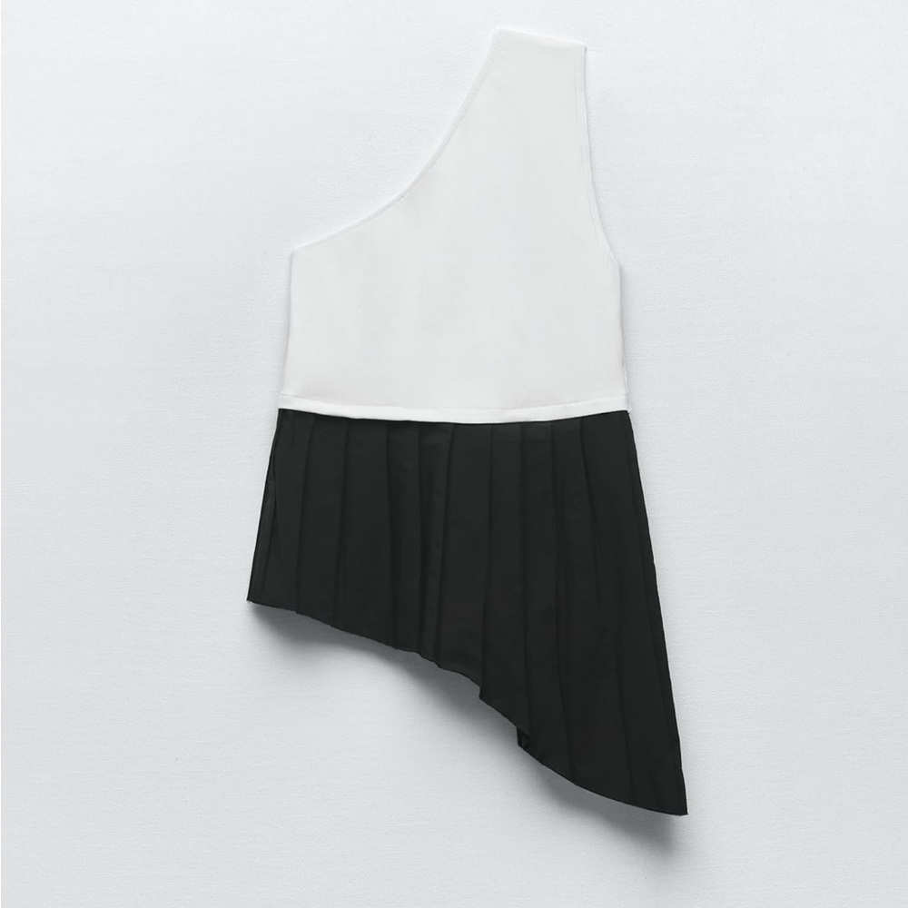 Zara TOP WITH CONTRASTING HEM. Black/White. Sizes S, L. New with Tags. - Picture 8 of 8
